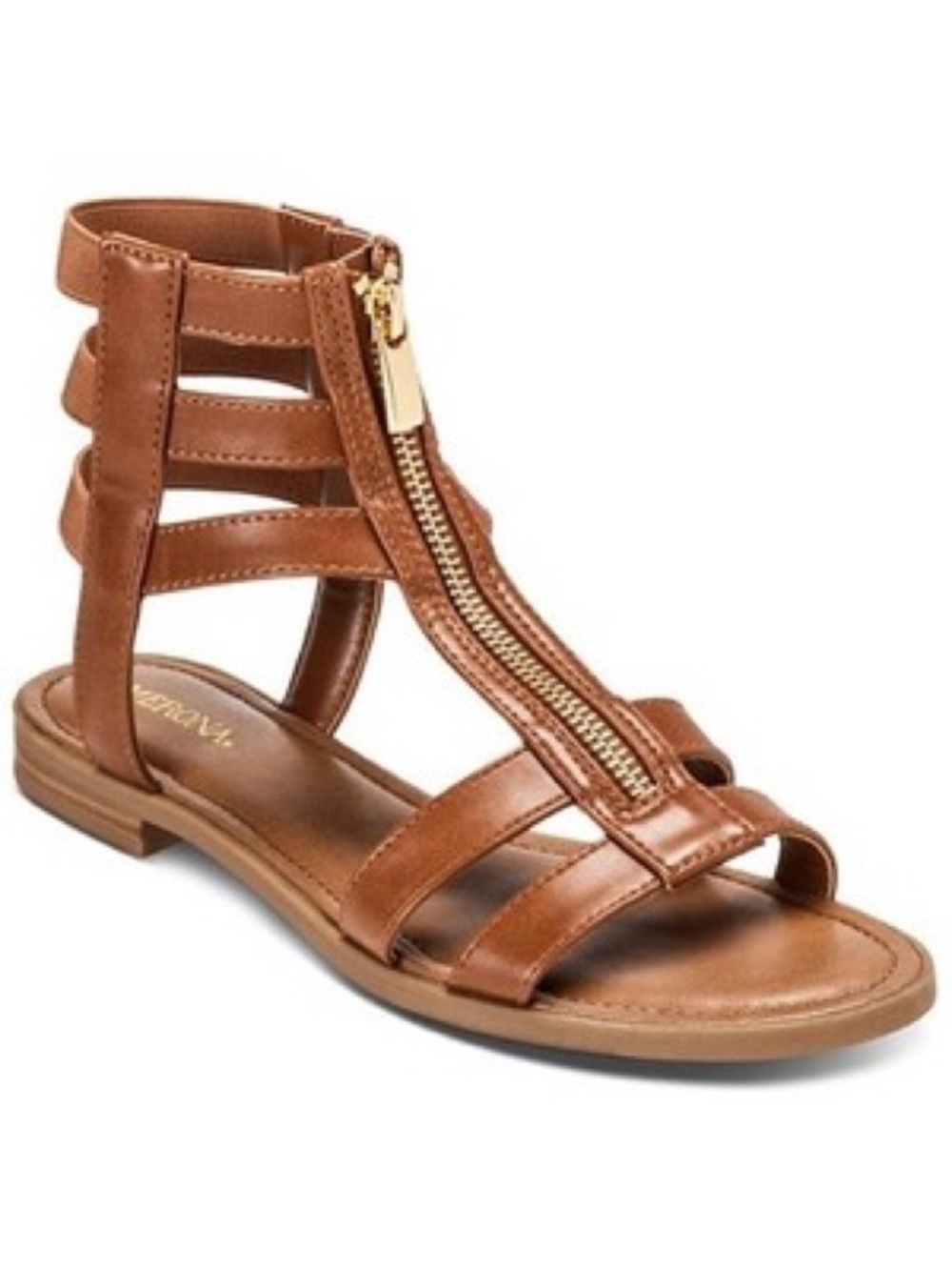 Women’s Tan Roman Gladiator Sandals with Front Zip Size 7